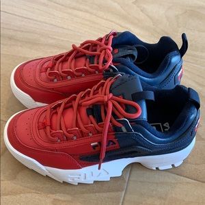 Women’s Red and Navy FILA Disruptor II Sneakers